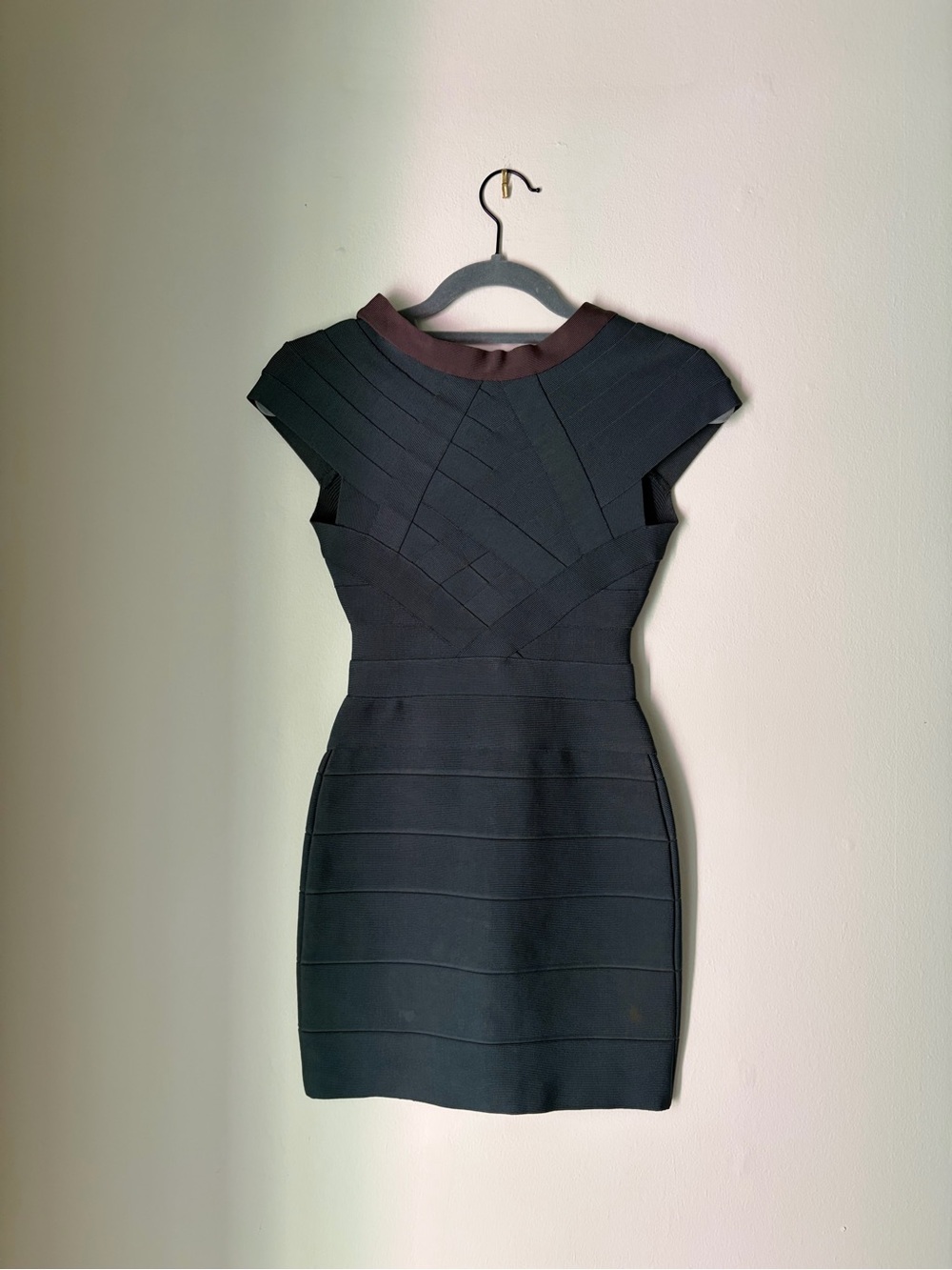 DIVAAA Herve Leger Forrest Green Mini Bandage Dress with Brown Trim - Picture 3 of 4